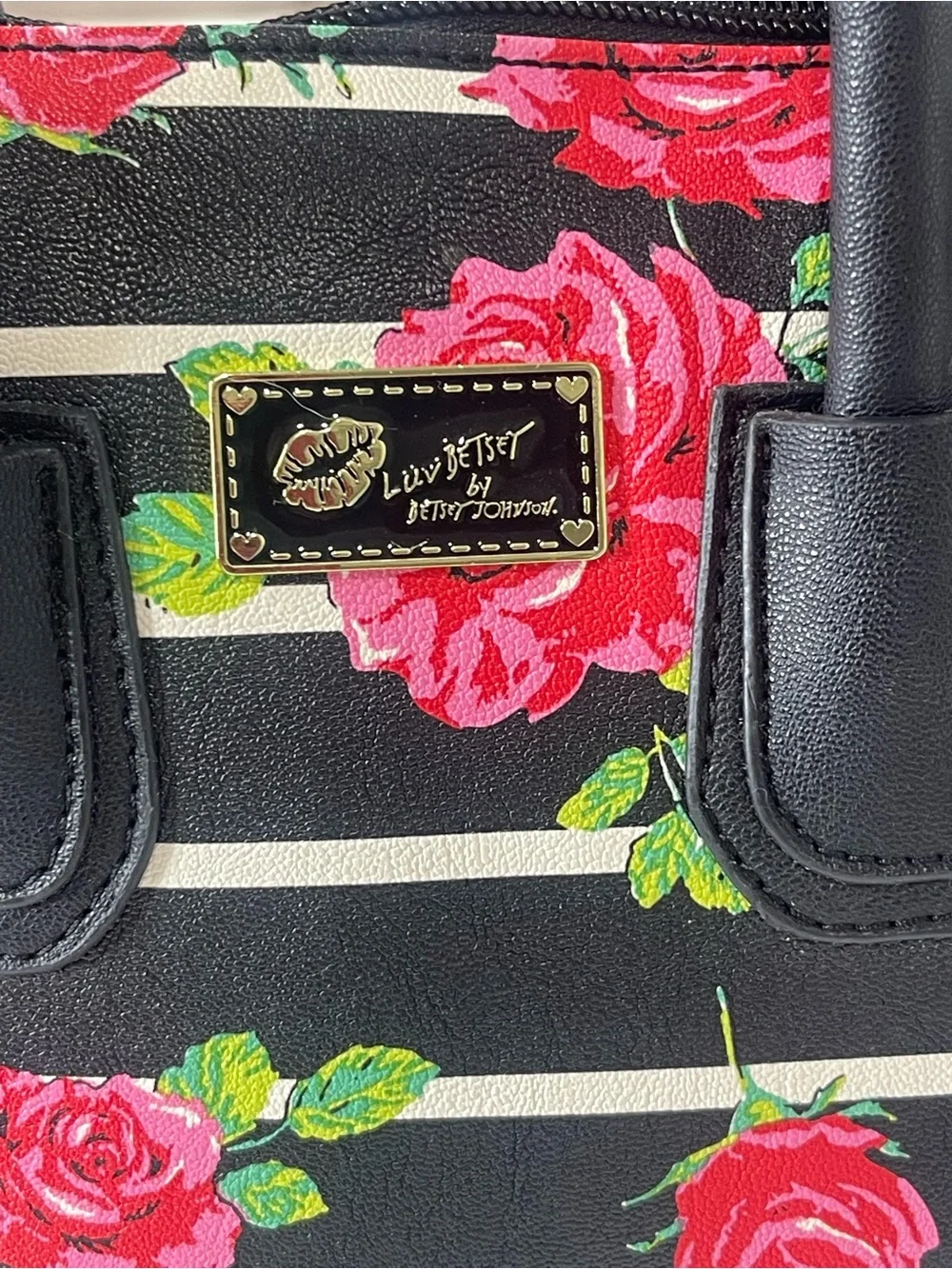 Luv Betsy Floral Stripe Mini Satchel Handbag with Crossbody Strap